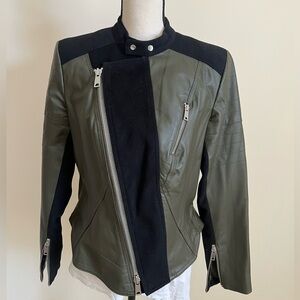 G.I.L.I. Two-Tone Leather Moto Jacket in Olive and Black